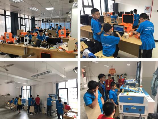 熱鬧的比賽現(xiàn)場，小選手們都不約而同地選擇激光切割機(jī)，創(chuàng)作智能作品。