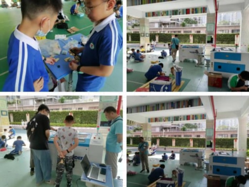 賽場(chǎng)上，小創(chuàng)客們反復(fù)調(diào)試，積極動(dòng)手，完成任務(wù)。